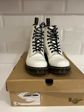 Dr. Martens White Leather 8-Eye Boots with Black Laces